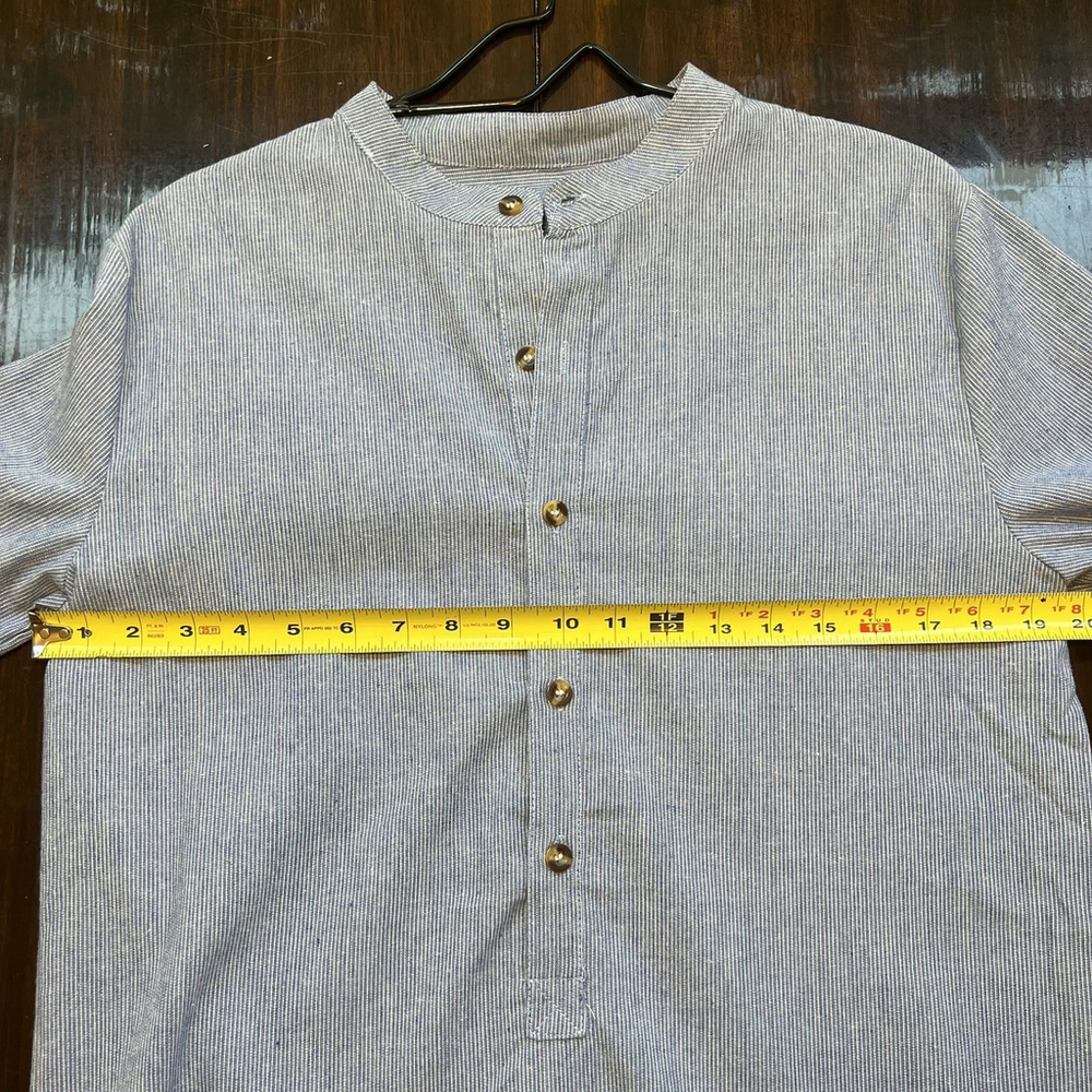 Tunic Top V-Neck Button Roll-Tab Sleeve Blue Stripe Woman’s Large No Tag - Picture 15 of 16
